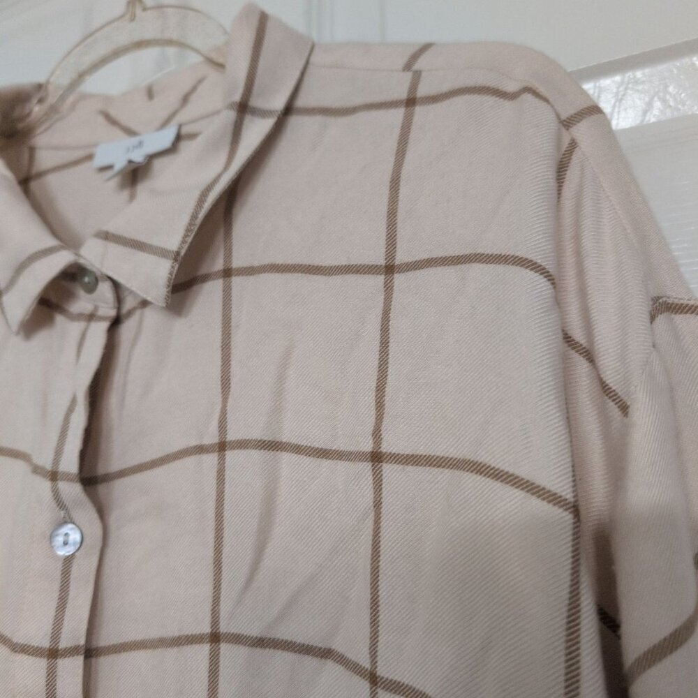 J Jill Windowpane Check Shirt Womens Petite Size Large Beige Check Button Front - Picture 3 of 9